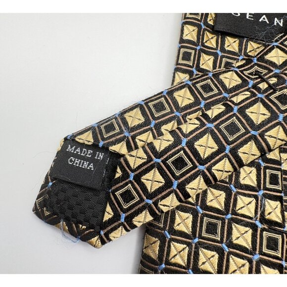 Sean John Micro Check Neck Tie Silk Black Gold Checkered Squares Blue Accents - Picture 3 of 7